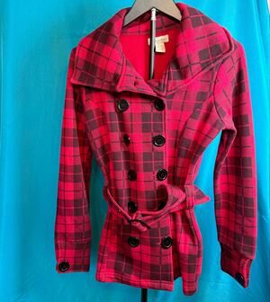 Y2K Inspired Glimmer by JJ Basics Red Black Plaid Double-Breasted Jacket Small